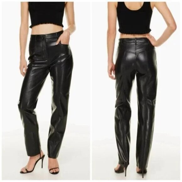 Aritzia Wilfred Rebel Pant- High Waisted Vegan Leather Pants- Black- Size 2 - Picture 2 of 16